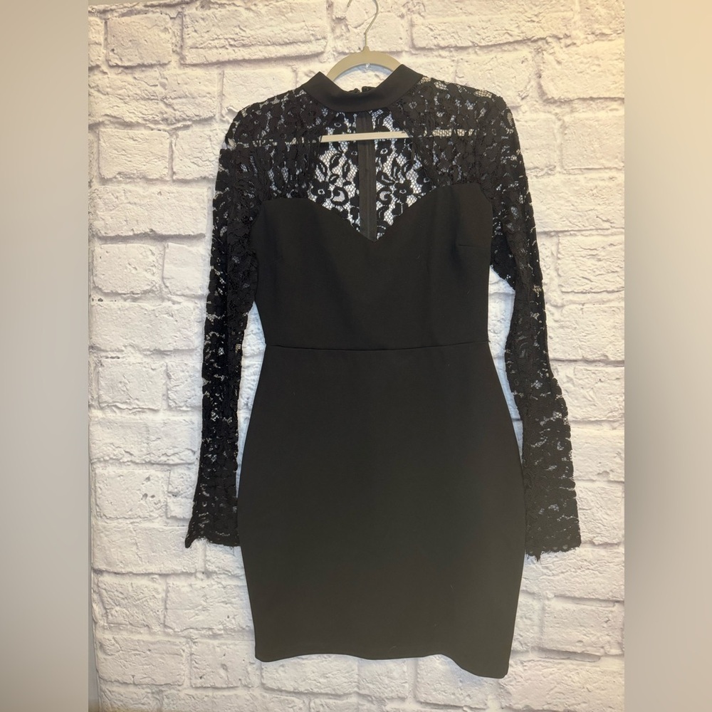 Black Windsor Dress with Lace Sleeves & Back with Collar